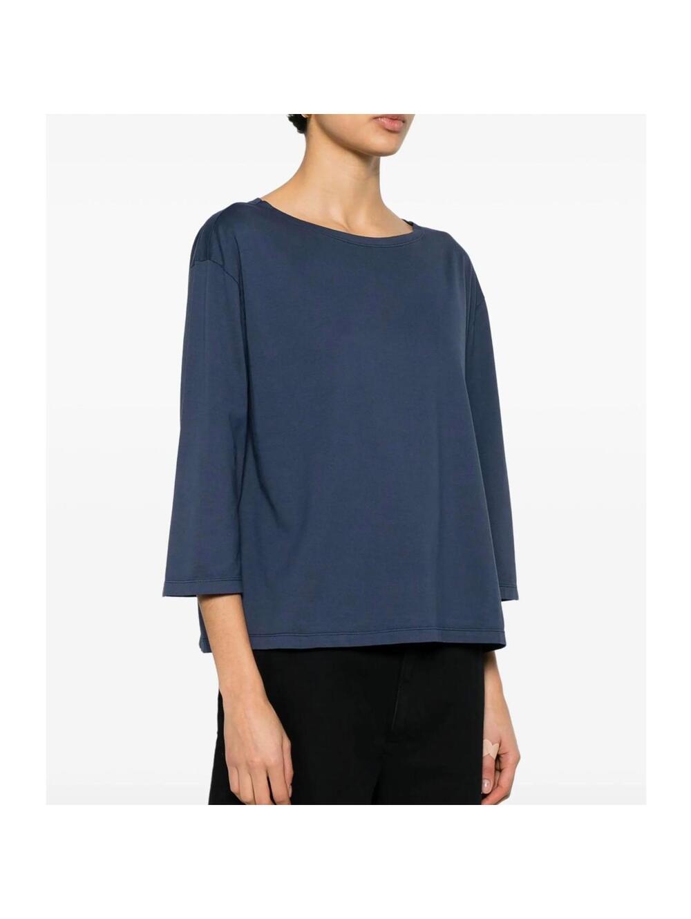 LOFT Relaxed-Fit Boatneck 3/4 Sleeve Navy Cotton Shirt - Size Large